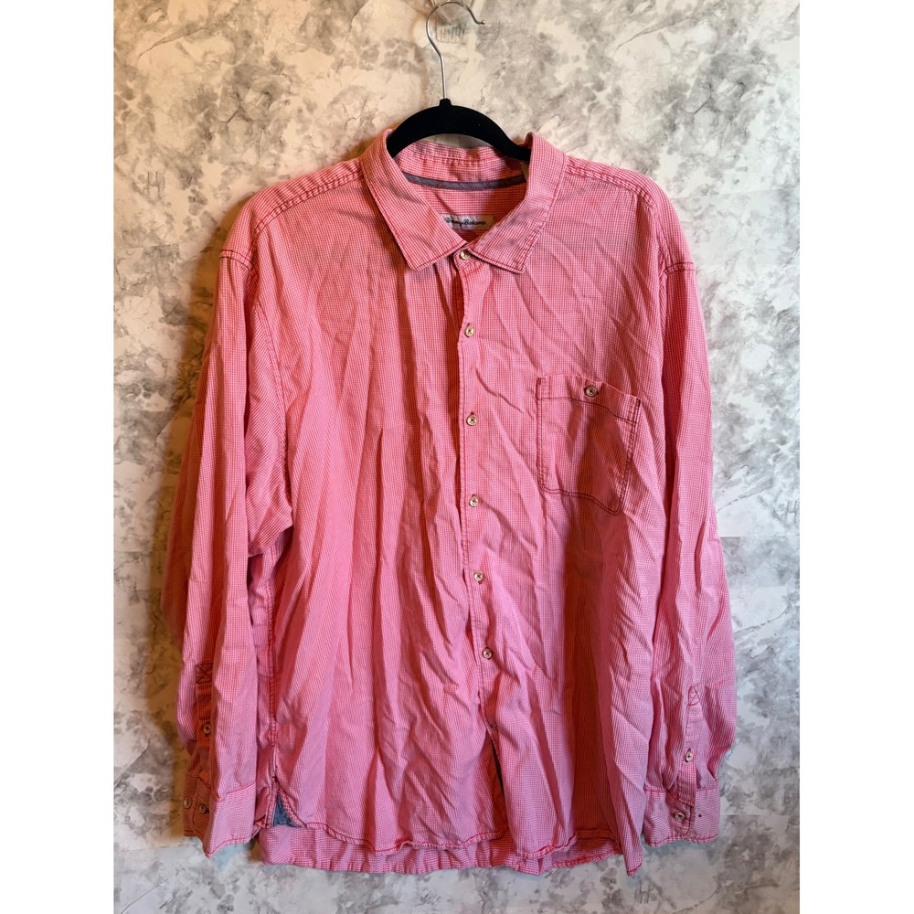 Tommy Bahama Mens XXL Pink Gingham Check Long Sleeve Button Down Shirt‎